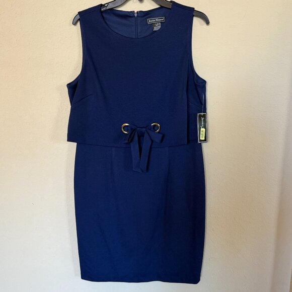 Jessica Howard Dress - Sleeveless Navy w/Gold grommets-Size 14P New with Tags - Picture 1 of 6